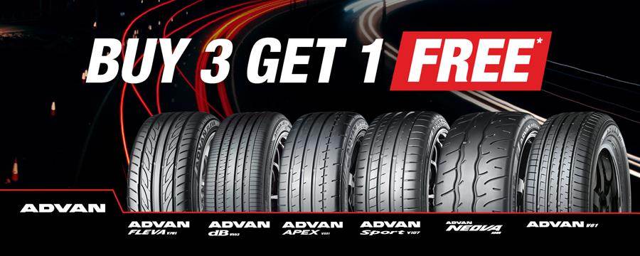Buy 3 Yokohama Advan Tyres and get 4th FREE!*