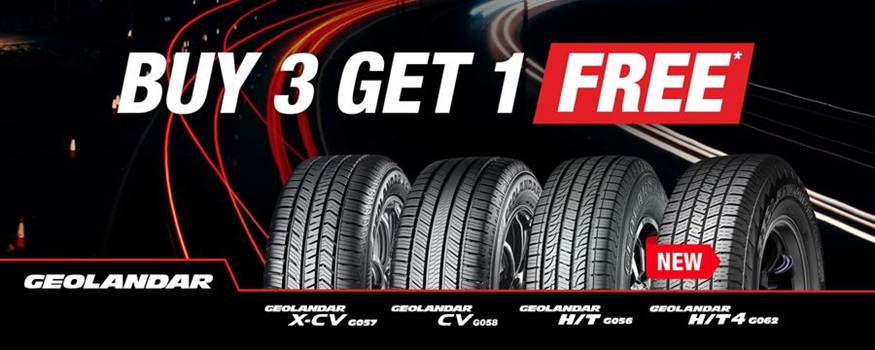 Buy 3 Yokohama 4WD Geolander Tyres and get 4th FREE!*