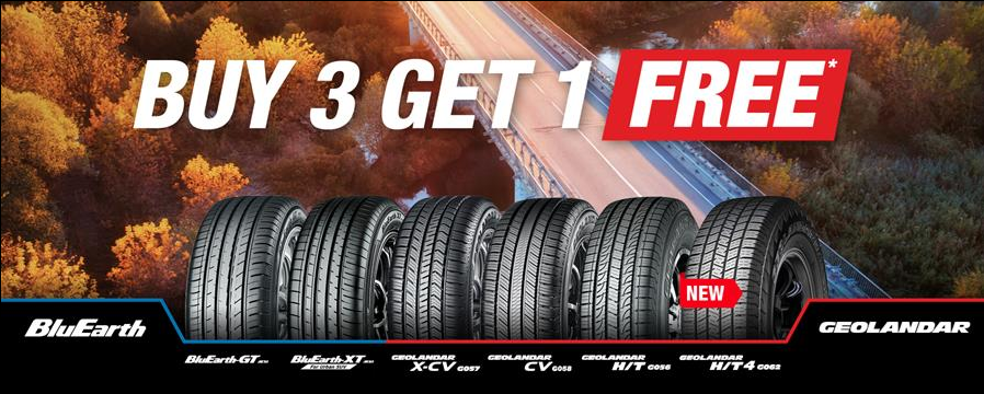 Buy 3 Yokohama 4WD Geolander Tyres or BluEarth SUV Tyres and get 4th FREE!*